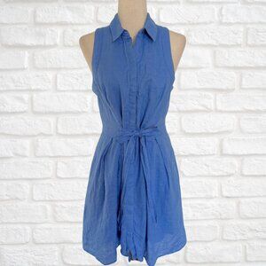 Anthropologie HD In Paris Size 10 Blue Sleeveless Linen Shirt Dress A-Line